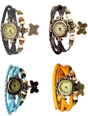 NS18 Vintage Butterfly Rakhi Combo of 4 Black, Sky Blue, Brown And Yellow Analog Watch  - For Women   Watches  (NS18)