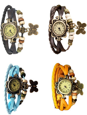 

NS18 Vintage Butterfly Rakhi Combo of 4 Black, Sky Blue, Brown And Yellow Watch - For Women