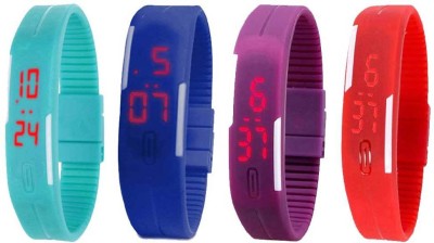 NS18 Silicone Led Magnet Band Watch Combo of 4 Sky Blue, Blue, Purple And Red Digital Watch  - For Couple   Watches  (NS18)