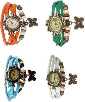 NS18 Vintage Butterfly Rakhi Combo of 4 Orange, Sky Blue, Green And White Analog Watch  - For Women   Watches  (NS18)