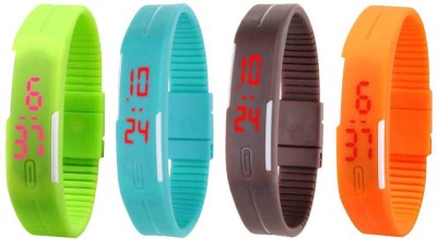 NS18 Silicone Led Magnet Band Combo of 4 Green, Sky Blue, Brown And Orange Digital Watch  - For Boys & Girls   Watches  (NS18)