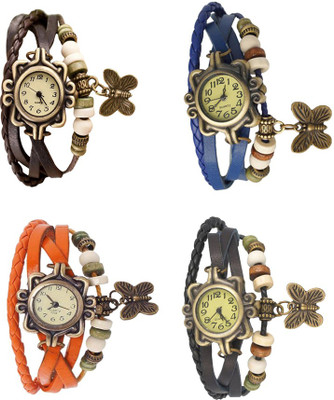 View NS18 Vintage Butterfly Rakhi Combo of 4 Brown, Orange, Blue And Black Analog Watch  - For Women Wrist Watches Price Online(NS18)