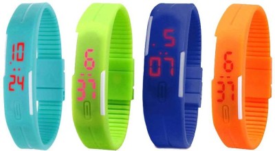 NS18 Silicone Led Magnet Band Combo of 4 Sky Blue, Green, Blue And Orange Digital Watch  - For Boys & Girls   Watches  (NS18)