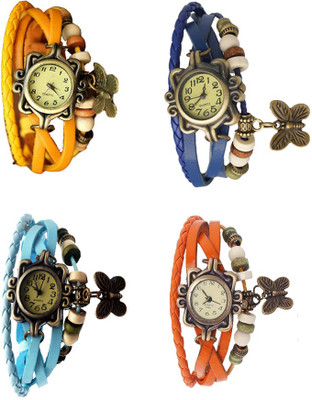 

NS18 Vintage Butterfly Rakhi Combo of 4 Yellow, Sky Blue, Blue And Orange Watch - For Women