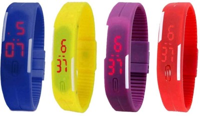 NS18 Silicone Led Magnet Band Watch Combo of 4 Blue, Yellow, Purple And Red Digital Watch  - For Couple   Watches  (NS18)