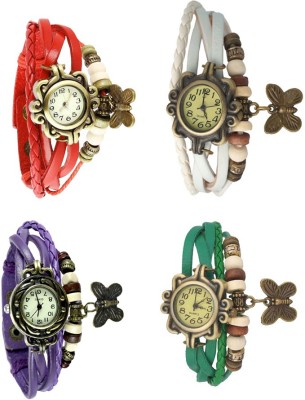 NS18 Vintage Butterfly Rakhi Combo of 4 Red, Purple, White And Green Analog Watch  - For Women   Watches  (NS18)