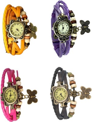 NS18 Vintage Butterfly Rakhi Combo of 4 Yellow, Pink, Purple And Black Analog Watch  - For Women   Watches  (NS18)
