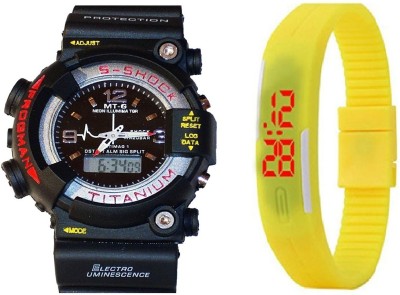 Rokcy Analog-Digital S-Shock Black & Rubber Led Band Yellow For Boys Analog-Digital Watch  - For Boys   Watches  (Rokcy)