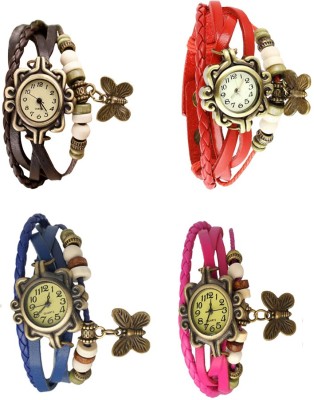 NS18 Vintage Butterfly Rakhi Combo of 4 Brown, Blue, Red And Pink Analog Watch  - For Women   Watches  (NS18)