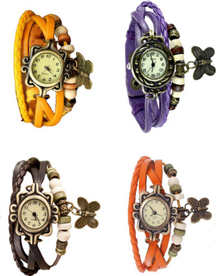 

NS18 Vintage Butterfly Rakhi Combo of 4 Yellow, Brown, Purple And Orange Watch - For Women