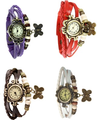 NS18 Vintage Butterfly Rakhi Combo of 4 Purple, Brown, Red And White Analog Watch  - For Women   Watches  (NS18)