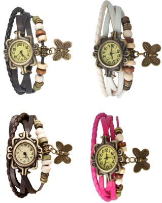 NS18 Vintage Butterfly Rakhi Combo of 4 Black, Brown, White And Pink Analog Watch  - For Women   Watches  (NS18)