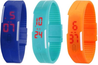 NS18 Silicone Led Magnet Band Combo of 3 Blue, Sky Blue And Orange Digital Watch  - For Boys & Girls   Watches  (NS18)
