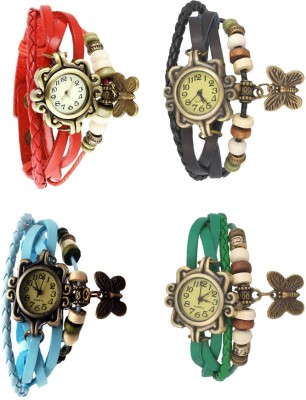 NS18 Vintage Butterfly Rakhi Combo of 4 Red, Sky Blue, Black And Green Analog Watch  - For Women   Watches  (NS18)