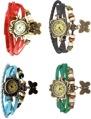 

Kissu Vintage Rakhi Combo of 4 Red, Sky Blue, Black And Green Watch - For Women
