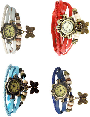 

Kissu Vintage Rakhi Combo of 4 White, Sky Blue, Red And Blue Watch - For Women