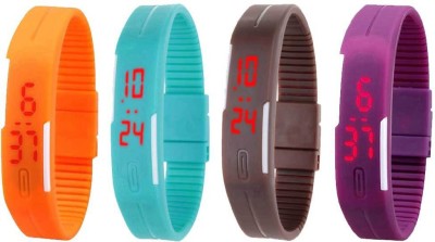 NS18 Silicone Led Magnet Band Watch Combo of 4 Orange, Sky Blue, Brown And Purple Digital Watch  - For Couple   Watches  (NS18)