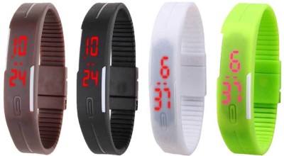 NS18 Silicone Led Magnet Band Combo of 4 Brown, Black, White And Green Digital Watch  - For Boys & Girls   Watches  (NS18)