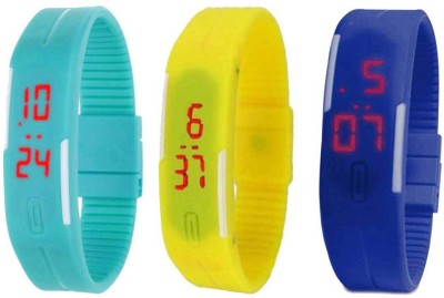 NS18 Silicone Led Magnet Band Combo of 3 Sky Blue, Yellow And Blue Digital Watch  - For Boys & Girls   Watches  (NS18)