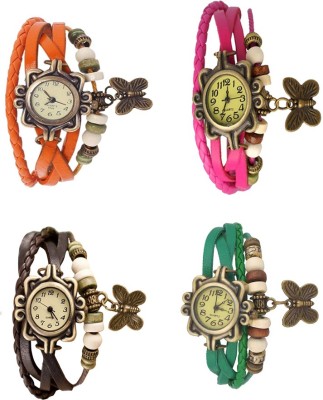 NS18 Vintage Butterfly Rakhi Combo of 4 Orange, Brown, Pink And Green Analog Watch  - For Women   Watches  (NS18)