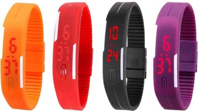 NS18 Silicone Led Magnet Band Watch Combo of 4 Orange, Red, Black And Purple Digital Watch  - For Couple   Watches  (NS18)