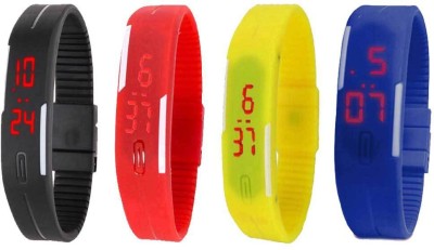 NS18 Silicone Led Magnet Band Combo of 4 Black, Red, Yellow And Blue Digital Watch  - For Boys & Girls   Watches  (NS18)