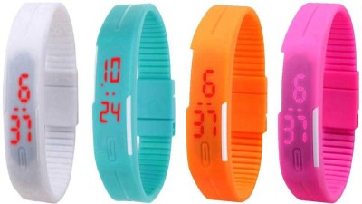 NS18 Silicone Led Magnet Band Combo of 4 White, Sky Blue, Orange And Pink Digital Watch  - For Boys & Girls   Watches  (NS18)