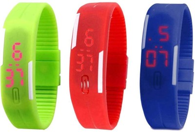 NS18 Silicone Led Magnet Band Combo of 3 Green, Red And Blue Digital Watch  - For Boys & Girls   Watches  (NS18)