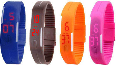 

NS18 Silicone Led Magnet Band Combo of 4 Blue, Brown, Orange And Pink Watch - For Boys & Girls