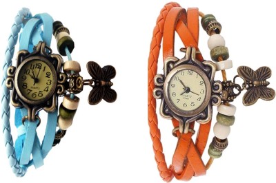 NS18 Vintage Butterfly Rakhi Watch Combo of 2 Sky Blue And Orange Analog Watch  - For Women   Watches  (NS18)