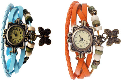 

Kissu Vintage Rakhi Watch Combo of 2 Sky Blue And Orange Watch - For Women