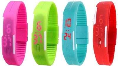 NS18 Silicone Led Magnet Band Watch Combo of 4 Pink, Green, Sky Blue And Red Digital Watch  - For Couple   Watches  (NS18)