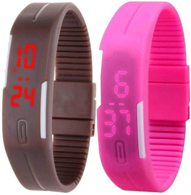 NS18 Silicone Led Magnet Band Set of 2 Brown And Pink Digital Watch  - For Boys & Girls   Watches  (NS18)