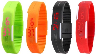 NS18 Silicone Led Magnet Band Watch Combo of 4 Green, Orange, Black And Red Digital Watch  - For Couple   Watches  (NS18)