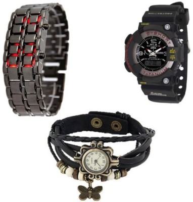 Fashion Art Combo of LED Chain , Sshock and Vintage Butterfly Analog-Digital Watch  - For Girls   Watches  (Fashion Art)