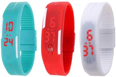 NS18 Silicone Led Magnet Band Combo of 3 Sky Blue, Red And White Digital Watch  - For Boys & Girls   Watches  (NS18)