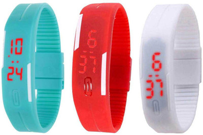

Kissu Led Magnet Band Combo of 3 Sky Blue, Red And White Watch - For Men & Women