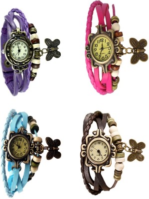 NS18 Vintage Butterfly Rakhi Combo of 4 Purple, Sky Blue, Pink And Brown Analog Watch  - For Women   Watches  (NS18)
