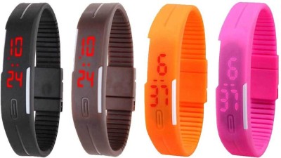 NS18 Silicone Led Magnet Band Combo of 4 Black, Brown, Orange And Pink Digital Watch  - For Boys & Girls   Watches  (NS18)