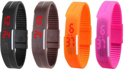 View NS18 Silicone Led Magnet Band Combo of 4 Black, Brown, Orange And Pink Digital Watch  - For Boys & Girls Wrist Watches Price Online(NS18)