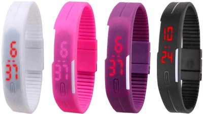 NS18 Silicone Led Magnet Band Combo of 4 White, Pink, Purple And Black Digital Watch  - For Boys & Girls   Watches  (NS18)