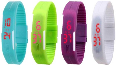 NS18 Silicone Led Magnet Band Combo of 4 Sky Blue, Green, Purple And White Digital Watch  - For Boys & Girls   Watches  (NS18)