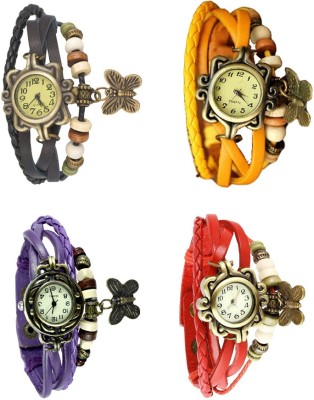 NS18 Vintage Butterfly Rakhi Combo of 4 Black, Purple, Yellow And Red Analog Watch  - For Women   Watches  (NS18)