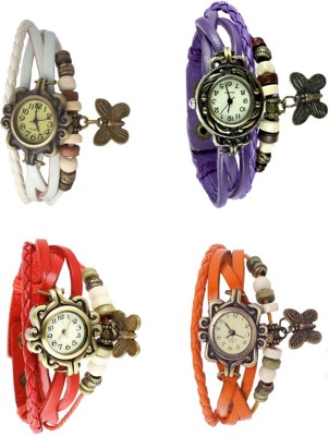 NS18 Vintage Butterfly Rakhi Combo of 4 White, Red, Purple And Orange Analog Watch  - For Women   Watches  (NS18)