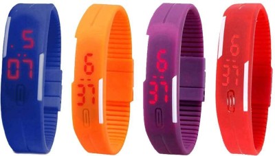 NS18 Silicone Led Magnet Band Watch Combo of 4 Blue, Orange, Purple And Red Digital Watch  - For Couple   Watches  (NS18)