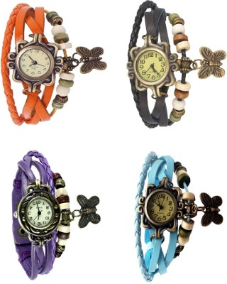 NS18 Vintage Butterfly Rakhi Combo of 4 Orange, Purple, Black And Sky Blue Analog Watch  - For Women   Watches  (NS18)