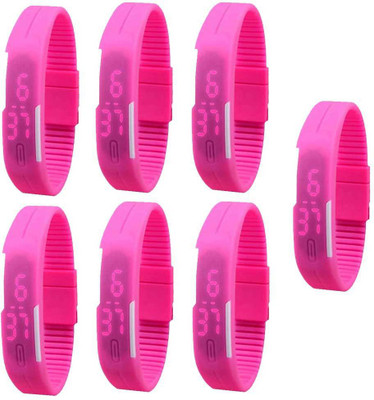 

NS18 Silicone Led Magnet Band Combo of 7 Pink Watch - For Boys & Girls