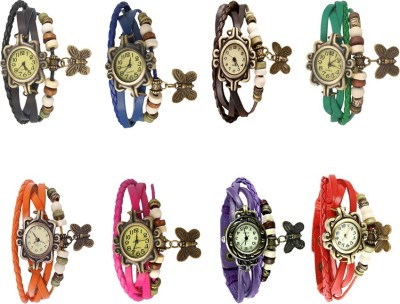 NS18 Vintage Butterfly Rakhi Combo of 8 Black, Blue, Brown, Green, Orange, Pink, Red And Purple Analog Watch  - For Women   Watches  (NS18)
