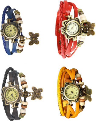 

Kissu Vintage Rakhi Combo of 4 Blue, Black, Red And Yellow Watch - For Women