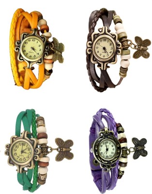 NS18 Vintage Butterfly Rakhi Combo of 4 Yellow, Green, Brown And Purple Analog Watch  - For Women   Watches  (NS18)